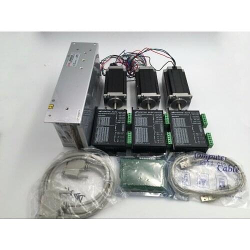Nema23 3 Axis 155oz.in Stepper Motor Driver Kit 1.1Nm 2.5A +Power Supply+Mach3 Breakout Board for CNC Engraving Machine