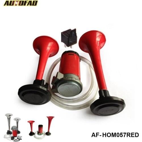 12V RED/SILVER TWIN TONE AIR HORNS KIT FOR CAR,BOAT,VAN,TRUCK LOUD HORN/TRUMPET SET For Honda Accord 03-05 AF-HOM057RED