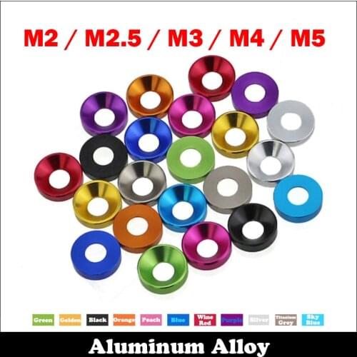 M2 M2.5 M3 M4 M5 Orange Peach Sky Blue Countersunk Head Cone Taper Gasket Anodized Aluminum Alloy DIY Cylinder Car Model Washer