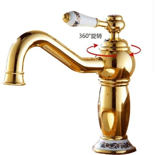 L16072 - Luxury Deck Mounted Gold Color Polishing Hot & Cold Water Brass Lavatory Mixer