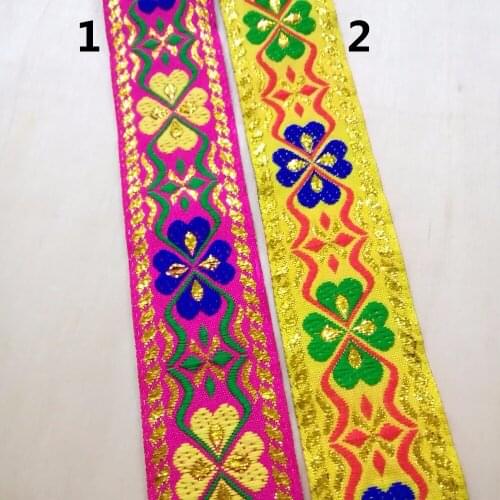 3.3cm 33mm 1-3/8' Pink Yellow Green Blue Red Flowers Gold Filigree Stitch Ribbon Costume Laciness National Jacquard Webbing Lace