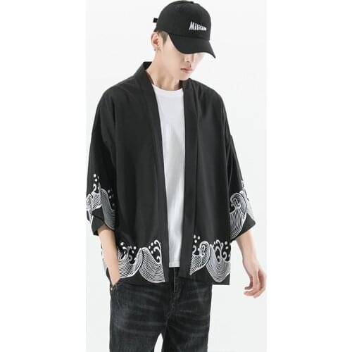 Chinese Style Men Retro Fashion Loose Cardigan Jackets Coat Tops Robe Japanese Harajuku Kimono Asian Oriental Clothing 30676