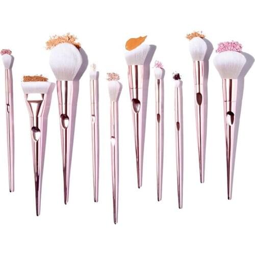 10Pcs Professional Make-up Brushes Set with Metal Handle for Eyeshadow Powder Blush Brushes Eyeliner Cosmetic Makeup Brush Tools