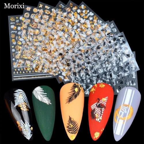 Morixi nail art sticker 5D embossed gold Banana leaf DIY manicure decoration yellow black white self glue nail decals FW071