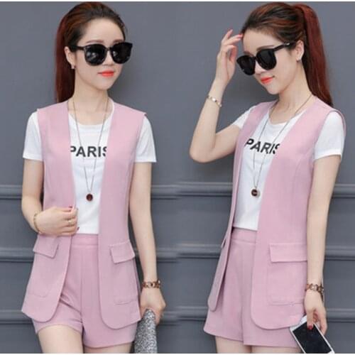 Summer 2021 New Blazer Dress Bicycles Womens Set Korean Style Slim Three-piece Suit For Women T Shirt Top And High Waist Shorts