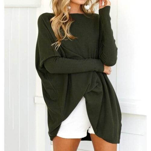 New Fashion Women Casual Pure Color Long Batwing Sleeve Loose Knit Pullover Tops Fluffy Jumper T Shirts Plus Size