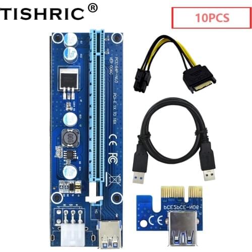 TISHRIC 10PCS 006C Riser Card PCI Express 1X To 16X Extender Adapter 6Pin PCI PCIE Graphics Extension USB 3.0 Cable Miner Mining