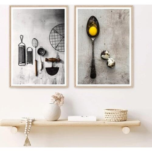 H&Z Vintage Style Kitchen Utensils Posters Wall Art Canvas Pictures for Dining Room Home Decor Cuadros