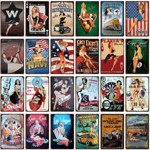Sexy Tin Plate Metal Sign Vintage Wall Sticker Shabby Style Metal Plaque Tin Sign Retro Metal Plate Sign for Man Cave Club Decor