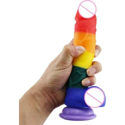 Rainbow Realistic Dildo Big Dick Lesbain Sex Toys for Woman Soft Penis G-spot Clitoral Female Masturbator Adult Sex Toy Shop