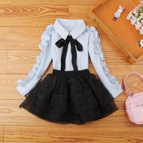Girls school blouses 2019 Autumn children clothing baby girl clothes cotton child shirt cute bow striped blusas kids clothes