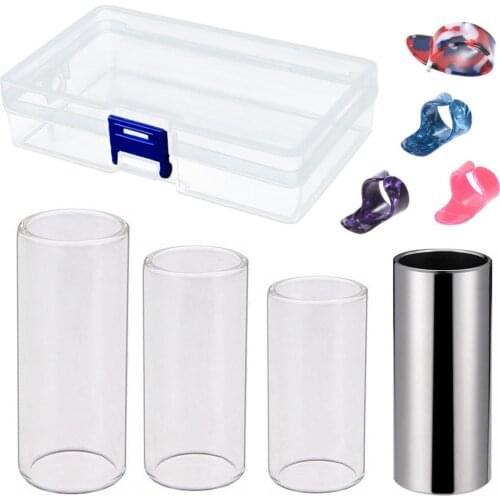 Stainless Steel Glass Guitar Slider Tube Finger Sleeve Celluloid Picks Finger Protector Music Instrument Accessories Set