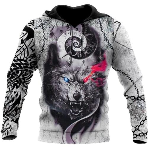 Gray Wolf Viking Tattoo 3D Print Hoodie Men Women Harajuku Zipper Pullover Sweatshirt Unisex Casual Jacket Tracksuit Hooded