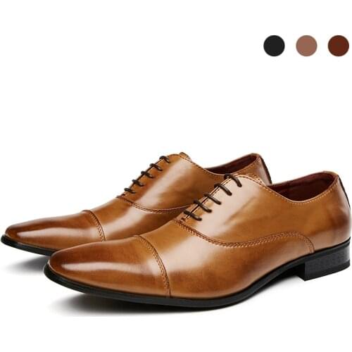 Oxford 3 Colors Genuine Leather Black Bridegroom Designer Luxury Handmade Dress Best Men Shoes for Men Original