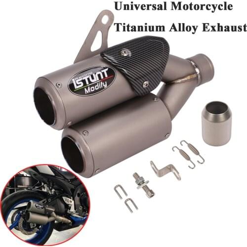 Titanium Alloy Universal 51mm Motorcycle Double Exhaust Pipe Escape Modified Muffler 2 Holes For GSXR600 k8 ATV R3 ZX-10R Z1000