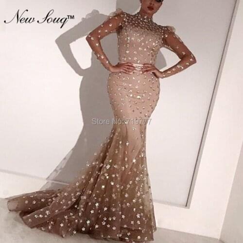 Illusion Long Sleeves Evening Dresses 2019 Robe De Soiree Aibye Kaftan Arabic Dubai Prom Dress Formal Party Gowns Custom Made