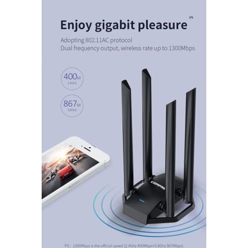 COMFAST 1300Mbps WiFi Adapter USB3.0 Wireless Network Card 4*6dBi Antennas Dual Band 5.8Ghz Wifi Receiver for Desktop Computer