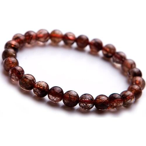 Genuine Natural Copper Hair Rutilated Quartz Crystal Round Bead Women Fashion Bracelets 8mm