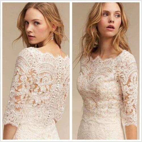 Women New Luxury Custom lace Appliques 3/4 Sleeves Lace Bridal Bolero Jacket Shawl White/Ivory Wedding Jackets