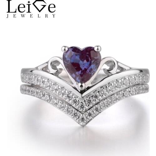 Leige Jewelry Alexandrite Ring Cocktail Party Ring Color Changing Gems Heart Cut Gemstone 925 Sterling Silver Ring for Girls