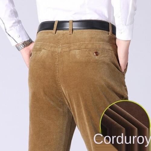 Winter Velvet Corduroy Pants Men Black Brown Thicken Loose Casual Pants Male Trousers Clothes Straight 2021