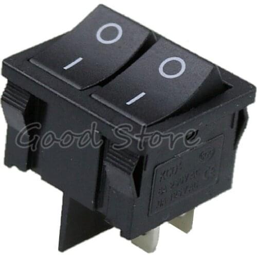 1PCS KCD5 On/Off Car Dashboard DPST 6A 250V 4pin Black Dual Snap-in Rectangle Rocker Switch
