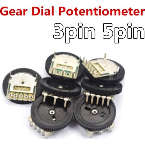 10pcs 3pin Gear tuning potentiometer B102 B103 B203 B503 B202 B502 B104 B1K B10K B20K B50K 16*2Dial Potentiometer volume switch
