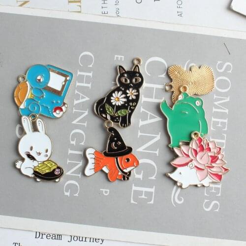 10Pcs/lot Cartoon Animal Cat Tortoise Goldfish Enamel Mini Charm DIY for Necklaces Pendant Earrings Charms Handmade Jewelry Make