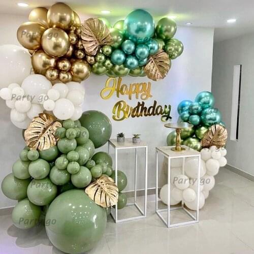 130Pcs Double Layer Skin Balloon Garland Kit Avocado Metallic Green Latex Globos Happy Birthday Decorations Kids Party Supplies
