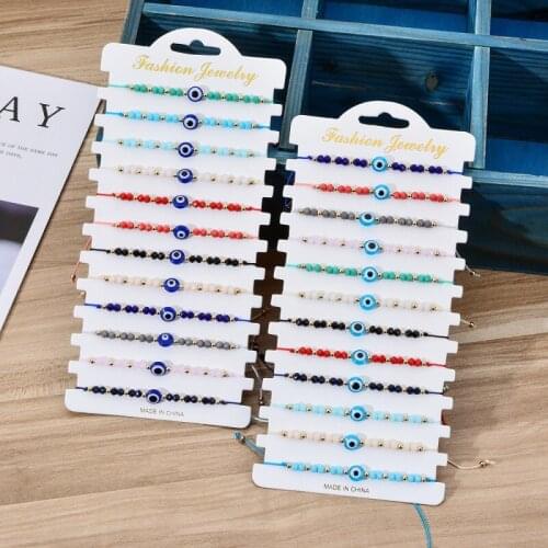 2021 New Crystal Rice Bead Beaded Woven Devils Eye Bracelet Set Glass Eye Bead Bracelet 12 Pieces