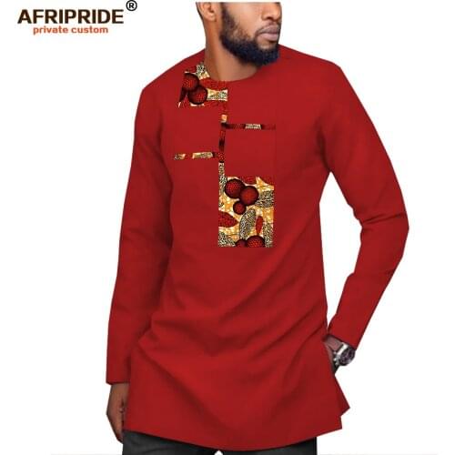 2019 Men`s Shirts African Print Shirt Dashiki Tops Tribal Floral Blouse Outwear for Autumn Winter Slim Fit AFRIPRIDE A1912008