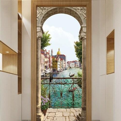 3D Door Stickers PVC Adhesive Wallpaper Scenery Canvas Print Picture Home Decor Waterproof Mural Decal For Living Room Bedroom