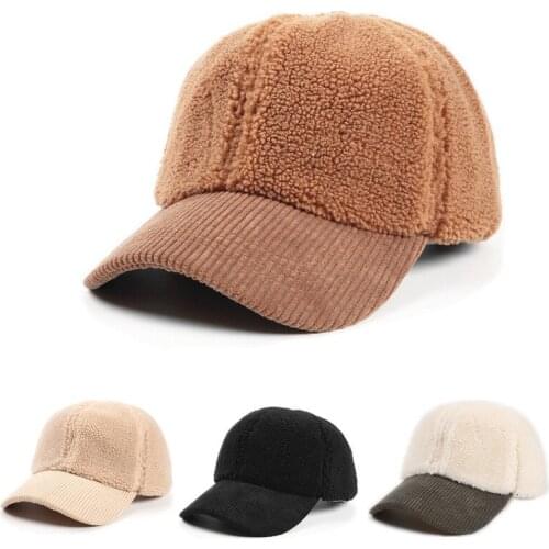 Lamb Wool Korean Version Autumn Winter Keep Warm Baseball Cap Adjustable Unisex Stitching Color Snapback Dad Hat
