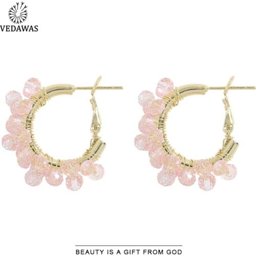 Vedawas Korean Acrylic Beads Big Round Hoop Earrings for Women Cute Stitching Color Stud Earrings Dress Holiday Jewelry Gifts