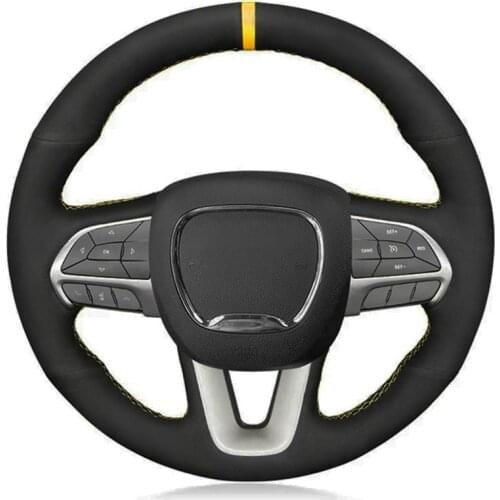 Car Steering Wheel Cover Hand Sewing Soft Black Suede For Dodge Challenger 2015-2021 Charger 2015-2021 Durango 2015-2021