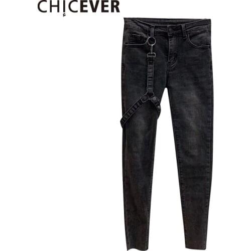 CHICEVER Black Patchwork Pencil Pants For Women High Waist Casual Large Size Slim Denim Trousers Female 2021 Spring Fashion Tide