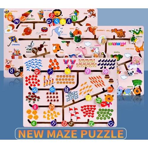 Wooden Farm Letter Digital Fruit Animal Traffic Slide Labyrinth Puzzle Maze Preschool Early Childhood Educational Montessori Toy