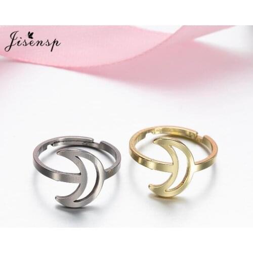 Jisensp Simple Fashion Gold Silver Color Hollow Moon Finger Ring Adjustable Stainless Steel Rings for Women Boho Jewelry Gift