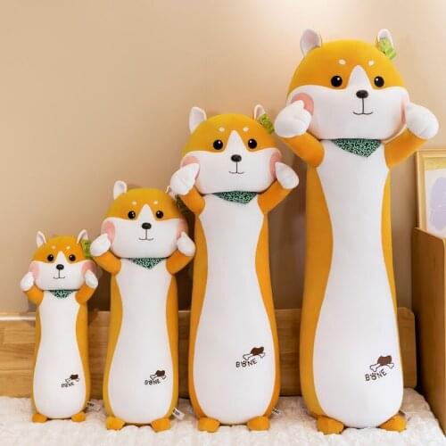 Kawaii Shiba Inu Dog Plush Long Pillow for Girl Cute Stuffed Animal Plush Dog Toys Plushies Dolls Kids Children Birthday Gift