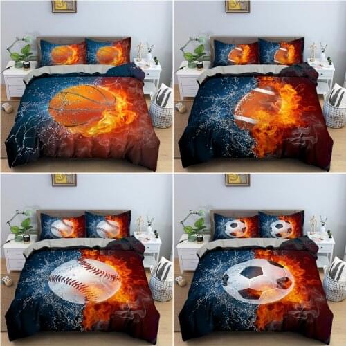3D Sports Football/Baseball/Basketball Duvet Cover Set Basketball Bedding Set Sports Comforter Cover Quilt Cover for Boys Kids