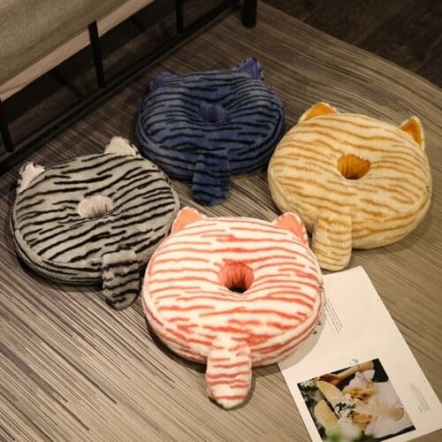 Cartoon Cat Double Imitation Rabbit Hair Flax Mat Donut Cushion Hemorrhoid Treatment Seat Cushion Back Pillow for All Seasons