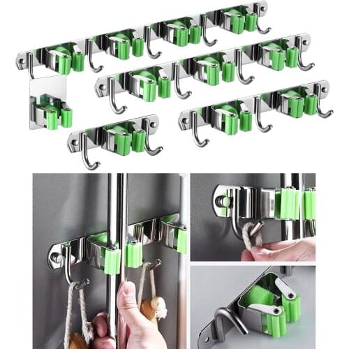 Broom Mop Holder Wall Mounted Hanger Stainless Steel Kitchen 1 Rack