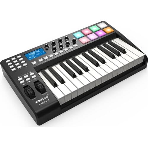 WORLDE PANDA25 MIDI Controller Compact 25-Key USB MIDI Keyboard Controller 8 RGB Colorful Backlit Trigger Pads with USB Cable
