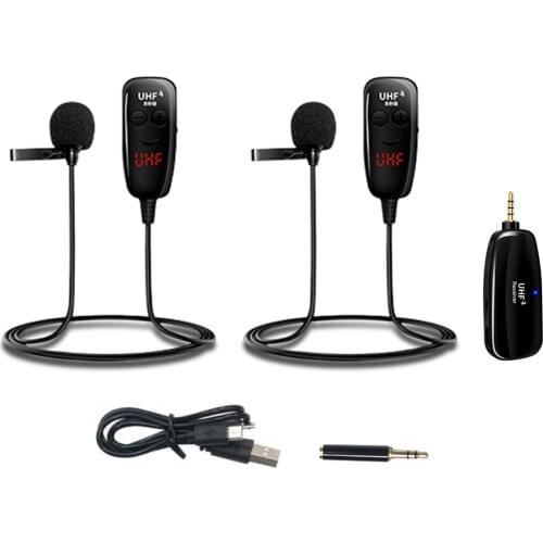 UHF Lavalier Lapel Wireless Microphone Recording Live Streaming Microphone Transmitter Receiver Portable Mic for Camcorder PC