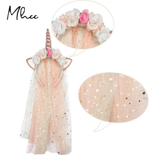 Cute Hair Accessories Unicorn Headband for Kids Birthday Party Handmade Headwear Sweet Flower Horn Hair Band Princess Wedding