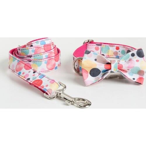Cute Colorful Bubble Pattern Printing Dog Collar And Leash Set 5 Sizes Small And Large Dog Collar With The Bow Pet Supplies