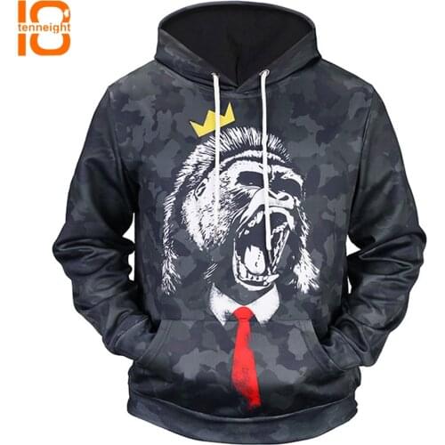 TENNEIGHT 2018 autumn and winter Hoodies sports Sweatshirts men digital animal 3D printing running Sweatshirts mens shirts