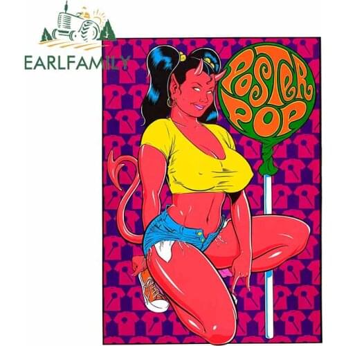 EARLFAMILY 13cm x 9.3cm for Pop Devil Girl Vintage Silkscreen Scratch-Proof Car Stickers Occlusion Bumper VAN Windshield Decal