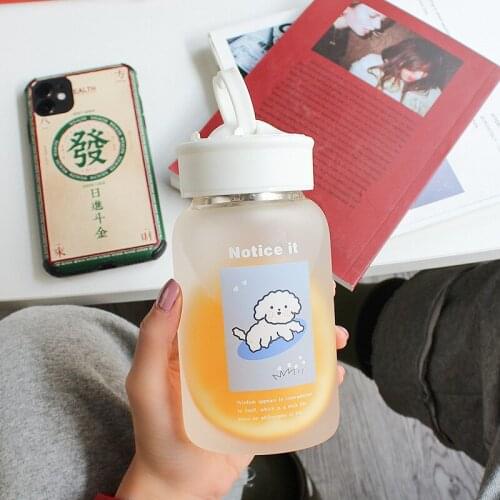 New Frosted Glass Bottle Simple And Fresh Mori Female Student Portable Tea Cell Phone Holder Cute Creative Water Bottle