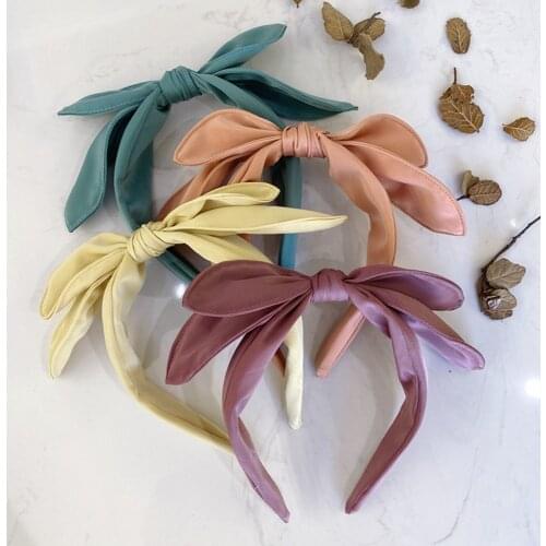 New Lovely Style Hairband Solid Fabric Large Bow Headband for Girl Cute Candy Color Double Layer Bowknot Hair Band Headwear 2020
